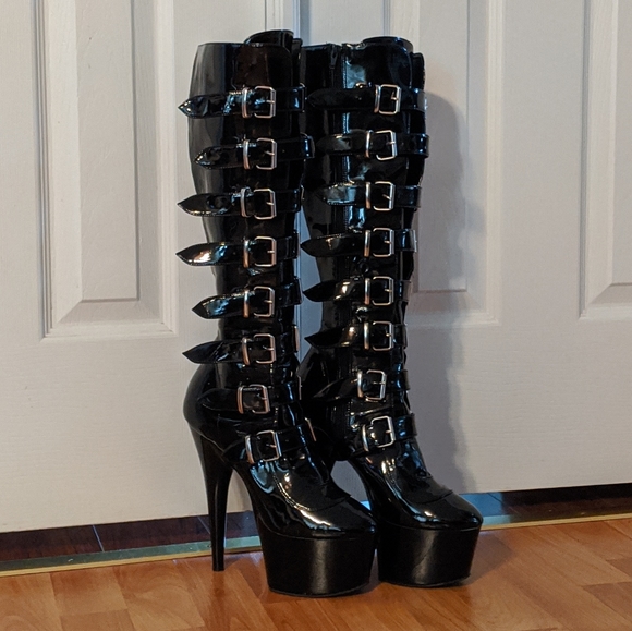 pleaser buckle boots